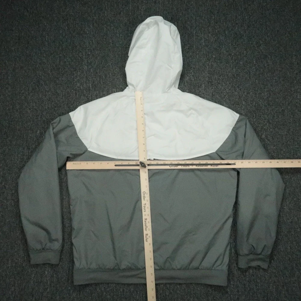 Nike Jacket Mens Large Gray White Windrunner Hooded Full‎ Zip Pockets Mesh Lined
